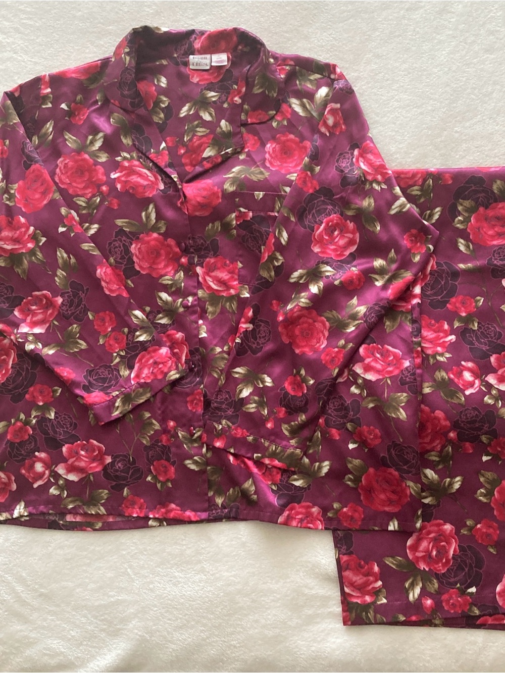 Gilligan & O'Malley Floral Satin Button-Down Pajama Top w/Matching Capri Bottoms